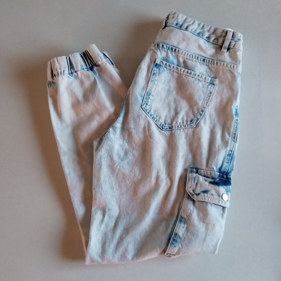 SWS Denim Co Acid Wash High Rise Cargo Denim Jogger jeans - Picture 2 of 10